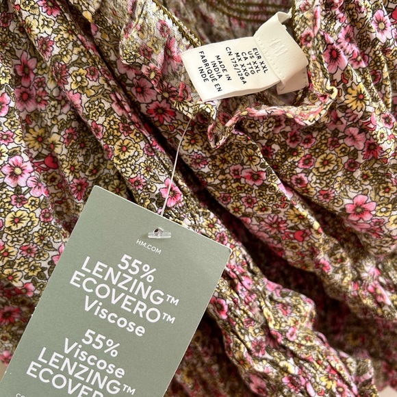 NWT H&M Pink Peasant Boho Floral Whimsy Smocked Long Sleeve Blouse Top Size XXL - Picture 8 of 8